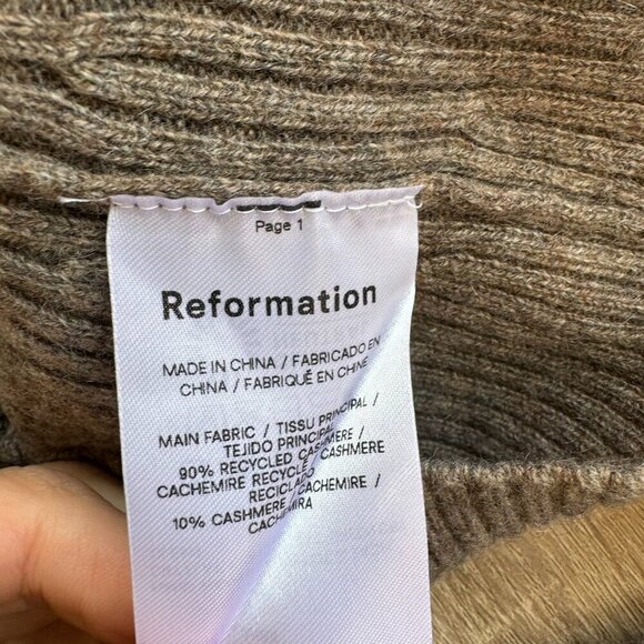 Reformation Hart Cashmere Sweater Knit V Scoop Neck RIbbed in Cocoa Brown - Picture 9 of 12